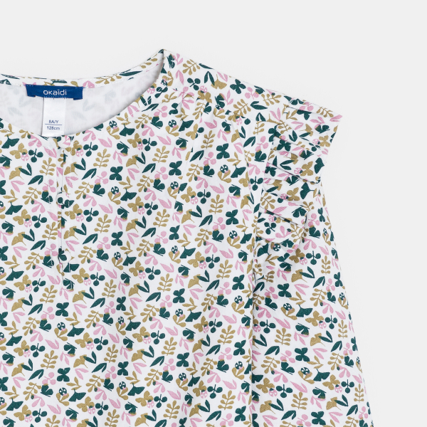 فستان بحزام مطبوع عليه، رمادي اللون، للفتيات